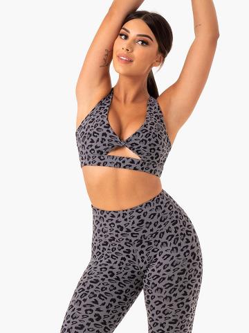 Grey Leopard Ryderwear Women Sports Bra Adapt Twist Women's Sports Bra | AU2482MA