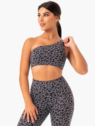 Grey Leopard Ryderwear Women Sports Bra Adapt One Shoulder Women's Sports Bra | AU2488ZG