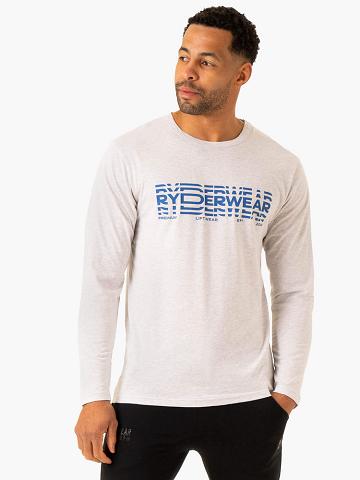 Grey Marl Ryderwear Men T Shirts Graphic Long Sleeve Men's T Shirts | AU1235HK