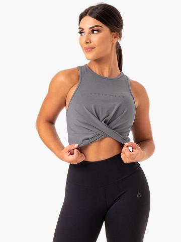 Grey Ryderwear Women Tanks Adapt Twist Cropped Women's Tanks | AU2979GL