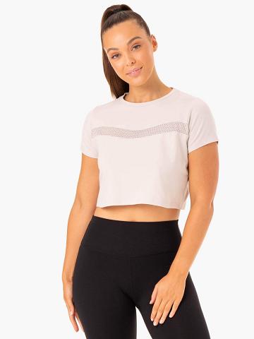 Ivory Ryderwear Women T Shirts Hybrid Mesh Tee Women's T Shirts | AU2711NB