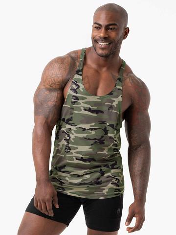 Khaki Camo Ryderwear Men Gym Stringers Camo Tech Mesh Stringer T-Back Men's Gym Stringers | AU1507WY