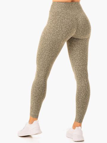 Khaki Leopard Ryderwear Women Leggings Rotation High Waisted Scrunch Women's Leggings | AU1825IS