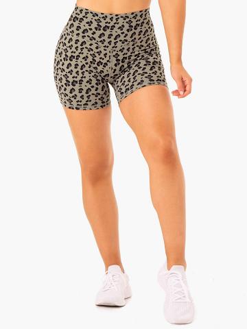 Khaki Leopard Ryderwear Women Shorts Hybrid Mid Length Women's Shorts | AU2027WY