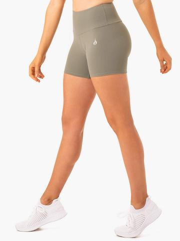 Khaki Ryderwear Women Shorts Staples Scrunch Bum Mid Length Women's Shorts | AU2165PQ