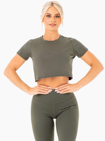 Khaki Ryderwear Women T Shirts Motion Cropped Women's T Shirts | AU2685BC