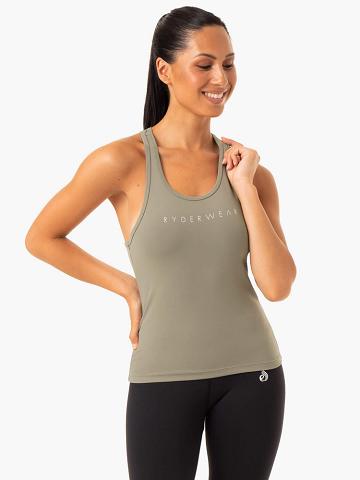 Khaki Ryderwear Women Tanks Hype Racer Back Women's Tanks | AU2949KI