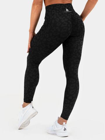 Leopard Black Ryderwear Women Leggings Instinct Scrunch Bum Women's Leggings | AU1765MA