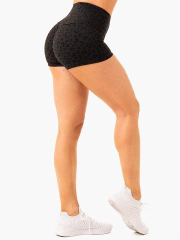 Leopard Black Ryderwear Women Shorts Adapt High Waisted Scrunch Women's Shorts | AU2168DN