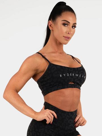 Leopard Black Ryderwear Women Sports Bra Animal Women's Sports Bra | AU2567LH