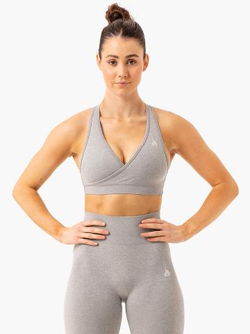 Light Grey Marl Ryderwear Women Sports Bra Essential Seamless Cross Over Women's Sports Bra | AU2247FM