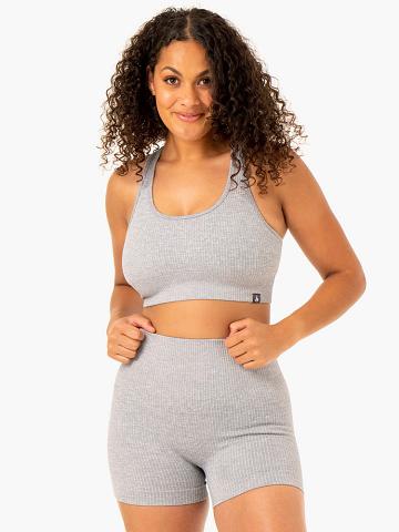 Light Grey Marl Ryderwear Women Sports Bra Rib Seamless Women's Sports Bra | AU2366SO