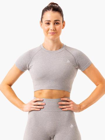 Light Grey Marl Ryderwear Women T Shirts Essential Seamless Tee Women's T Shirts | AU2800NB