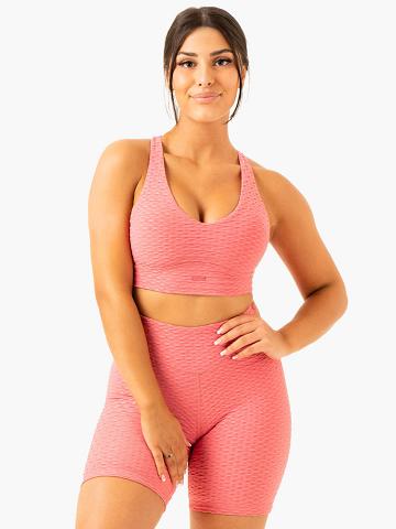 Lipstick Pink Ryderwear Women Sports Bra Optic V-Neck Women's Sports Bra | AU2237RW