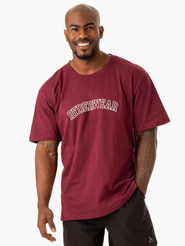 Maroon Ryderwear Men T Shirts Oversized Men's T Shirts | AU1278UT