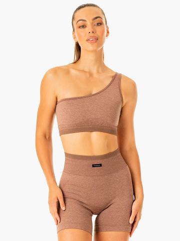 Mocha Marl Ryderwear Women Sports Bra Excel Seamless One Shoulder Women's Sports Bra | AU2320YU