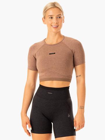 Mocha Marl Ryderwear Women T Shirts Excel Seamless Women's T Shirts | AU2755NB