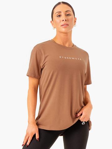 Mocha Ryderwear Women T Shirts Boyfriend Longline Women's T Shirts | AU2729NB