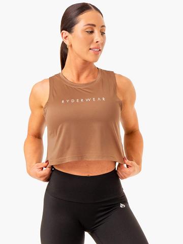 Mocha Ryderwear Women Tanks Hybrid Muscle Women's Tanks | AU2912AP