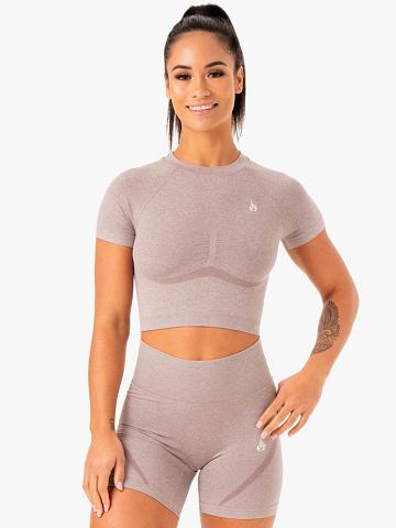 Mushroom Marl Ryderwear Women T Shirts Sculpt Seamless Women's T Shirts | AU2718PQ