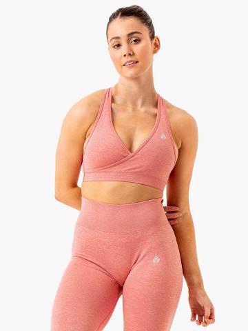 Pink Marl Ryderwear Women Sports Bra Essential Seamless Cross Over Women's Sports Bra | AU2220DN