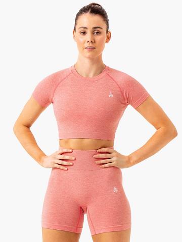 Pink Marl Ryderwear Women T Shirts Essential Seamless Tee Women's T Shirts | AU2803CE