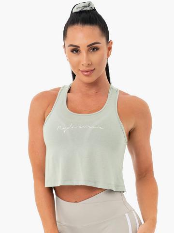 Sage Green Ryderwear Women Tanks Collide Tied Up Cropped Women's Tanks | AU2935YU