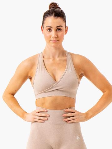 Sand Marl Ryderwear Women Sports Bra Essential Seamless Cross Over Women's Sports Bra | AU2232NB