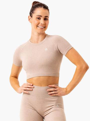 Sand Marl Ryderwear Women T Shirts Essential Seamless Tee Women's T Shirts | AU2802VD