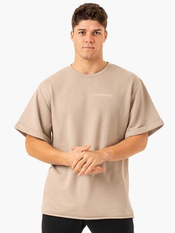 Sand Ryderwear Men T Shirts Pursuit Oversized Fleece Men's T Shirts | AU1284DN