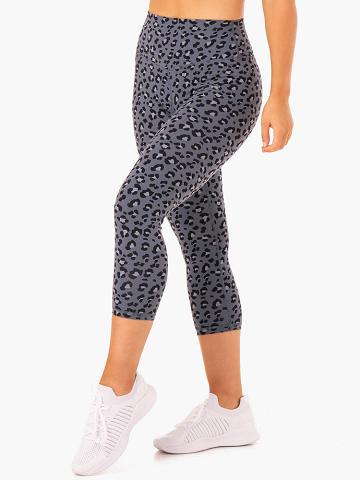 Steel Blue Leopard Ryderwear Women Leggings Hybrid 7/8 Women's Leggings | AU1738NB