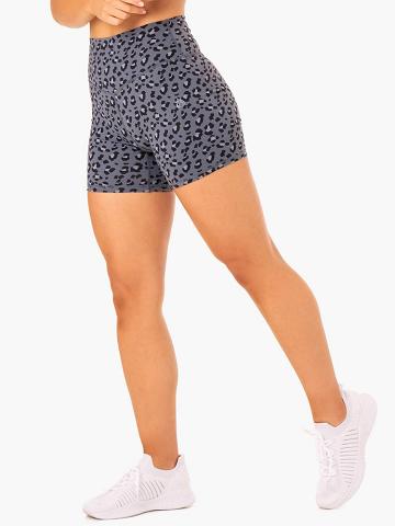 Steel Blue Leopard Ryderwear Women Shorts Hybrid Mid Length Women's Shorts | AU1992LH