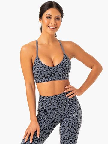 Steel Blue Leopard Ryderwear Women Sports Bra Hybrid Women's Sports Bra | AU2460CE