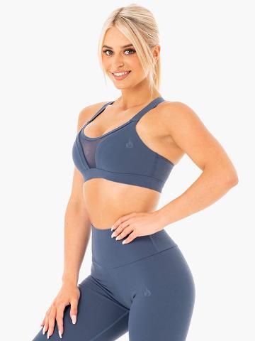 Steel Blue Ryderwear Women Sports Bra Collide Mesh Contour Women's Sports Bra | AU2329VD