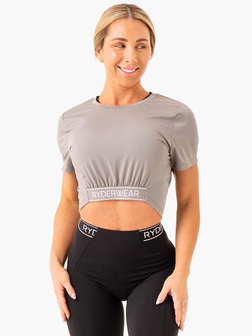 Steel Grey Ryderwear Women T Shirts Level Up Cropped Women's T Shirts | AU2783HK