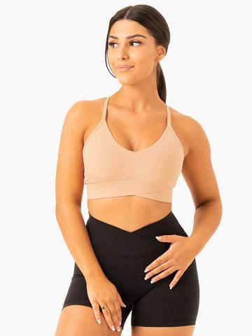 Tan Ryderwear Women Sports Bra Serene Cross Over Women's Sports Bra | AU2233MA