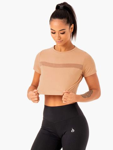 Tan Ryderwear Women T Shirts Hybrid Mesh Tee Women's T Shirts | AU2707EX