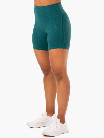 Teal Leopard Ryderwear Women Shorts Evolution High Waisted Scrunch Women's Shorts | AU1960DN