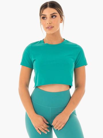 Teal Ryderwear Women T Shirts Motion Cropped Women's T Shirts | AU2682QZ