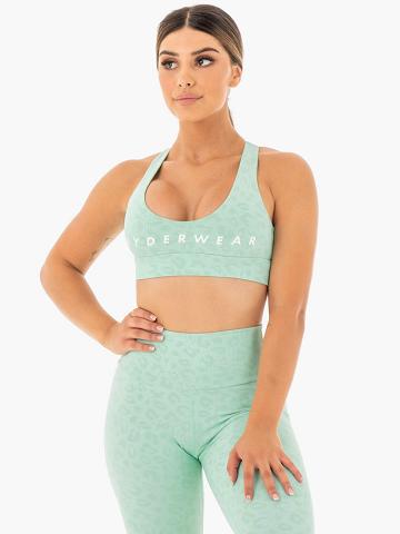 Turquoise Leopard Ryderwear Women Sports Bra Wild Cross Over Women's Sports Bra | AU2328BC