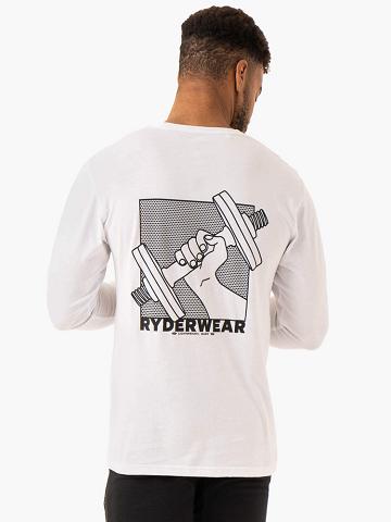 White Ryderwear Men T Shirts Lift Long Sleeve Men's T Shirts | AU1255PQ